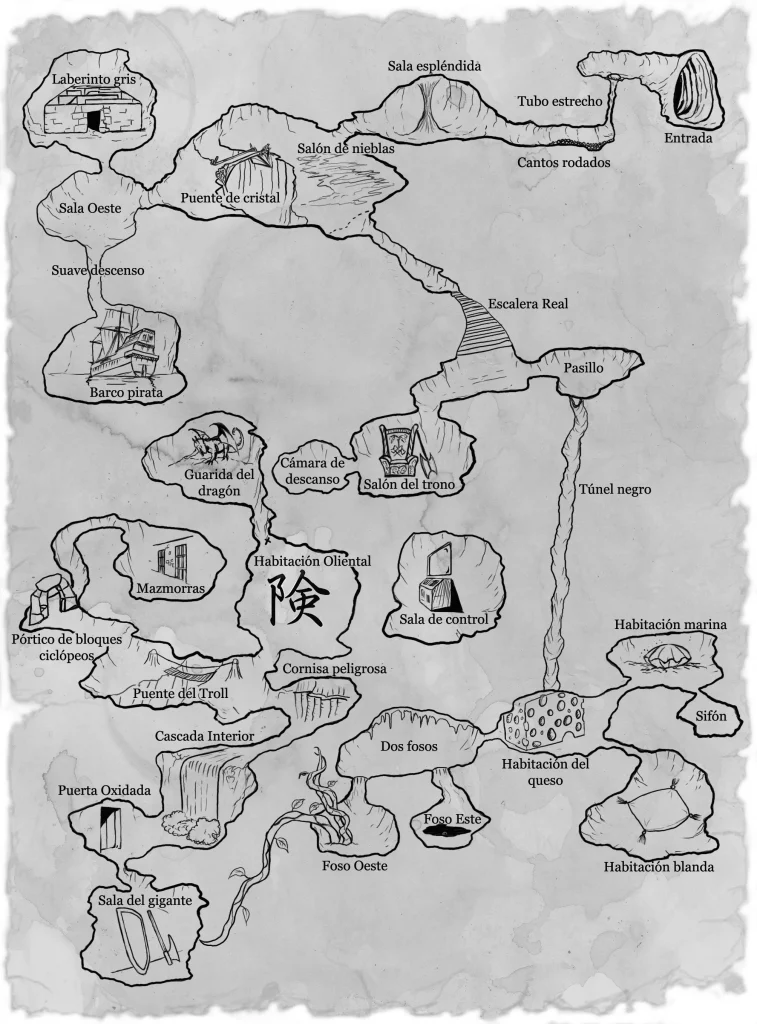 Mapa e ilustraciones dentro de la Gran Caverna